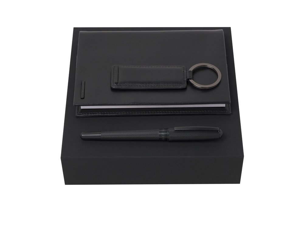 Подарочный набор: брелок, блокнот А6, ручка-роллер. Hugo Boss, черный, 16,3х17х4,6