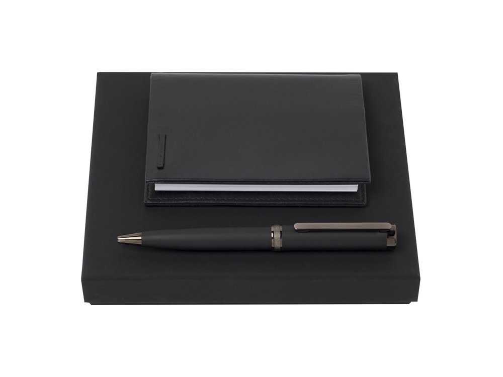 Подарочный набор: блокнот А7, ручка шариковая. Hugo Boss, черный, 17,4х15х3