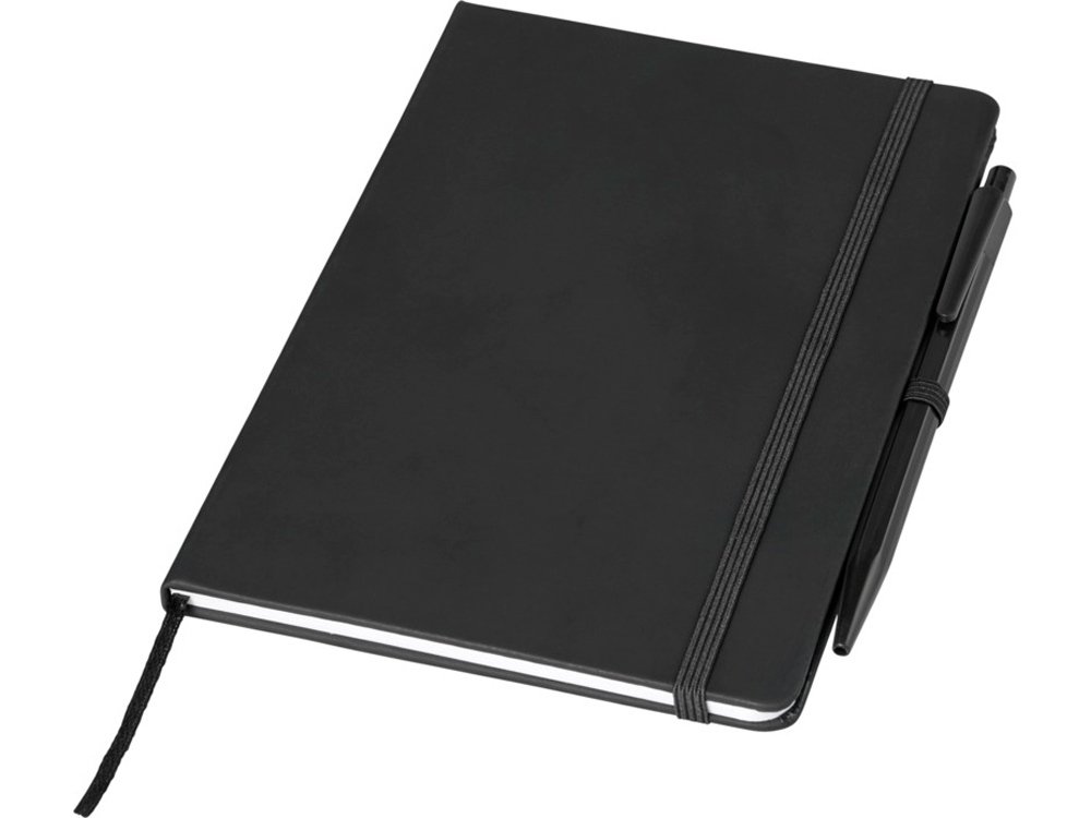 Блокнот Prime среднего размера с ручкой, черный, 13х18х1,2