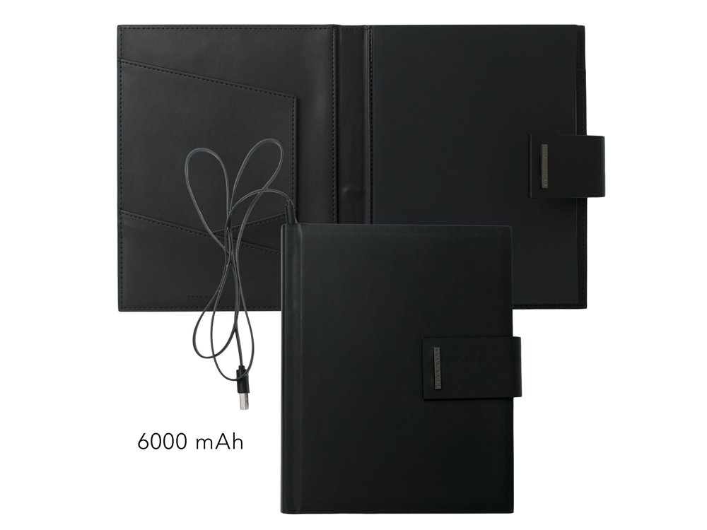 Папка А5 Loop Black с пауэрбэнком. Hugo Boss, черный, 21,2х22,8х3,9