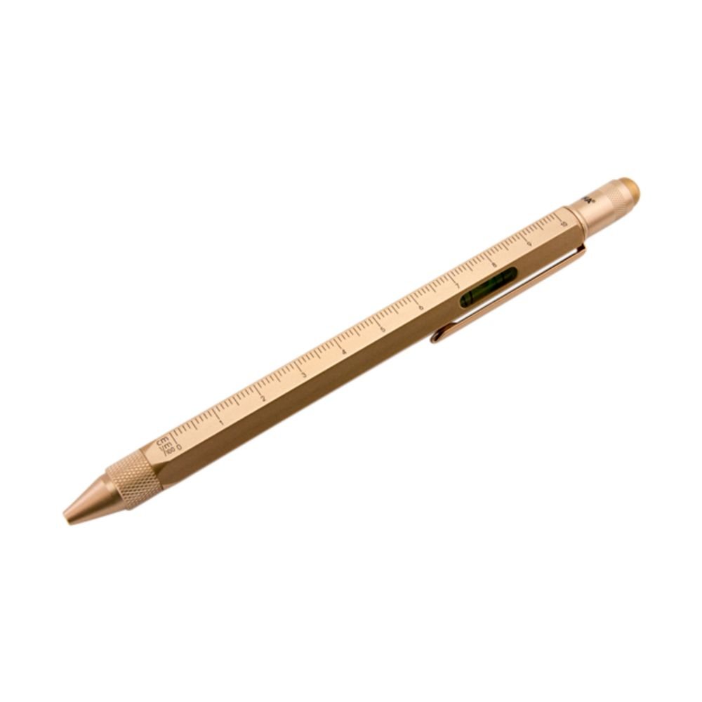 Ручка металлическая шариковая Construction, мультиинструмент, золотистая