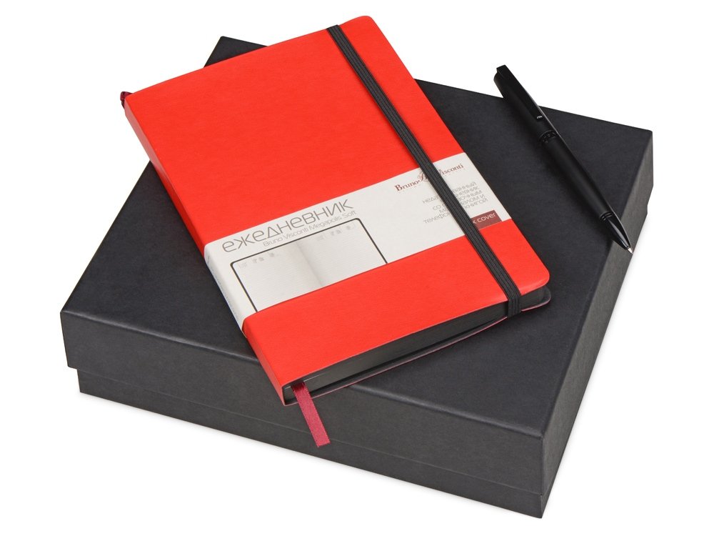 Подарочный набор Bruno Visconti Megapolis Soft: ежедневник А5 недат., ручка шарик., красный/черный, 23,5х20х6