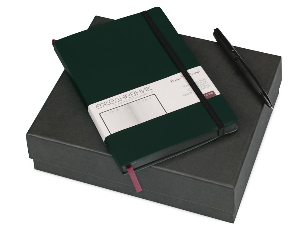 Подарочный набор Bruno Visconti Megapolis Soft: ежедневник А5 недат., ручка шарик., зеленый/черный, 23,5х20х6