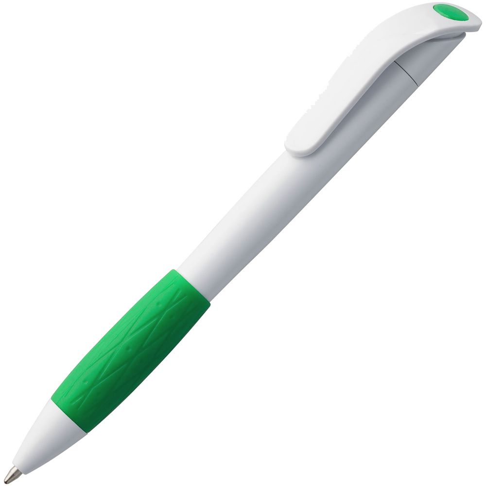 Ручка пластиковая шариковая Grip, белая с зеленым