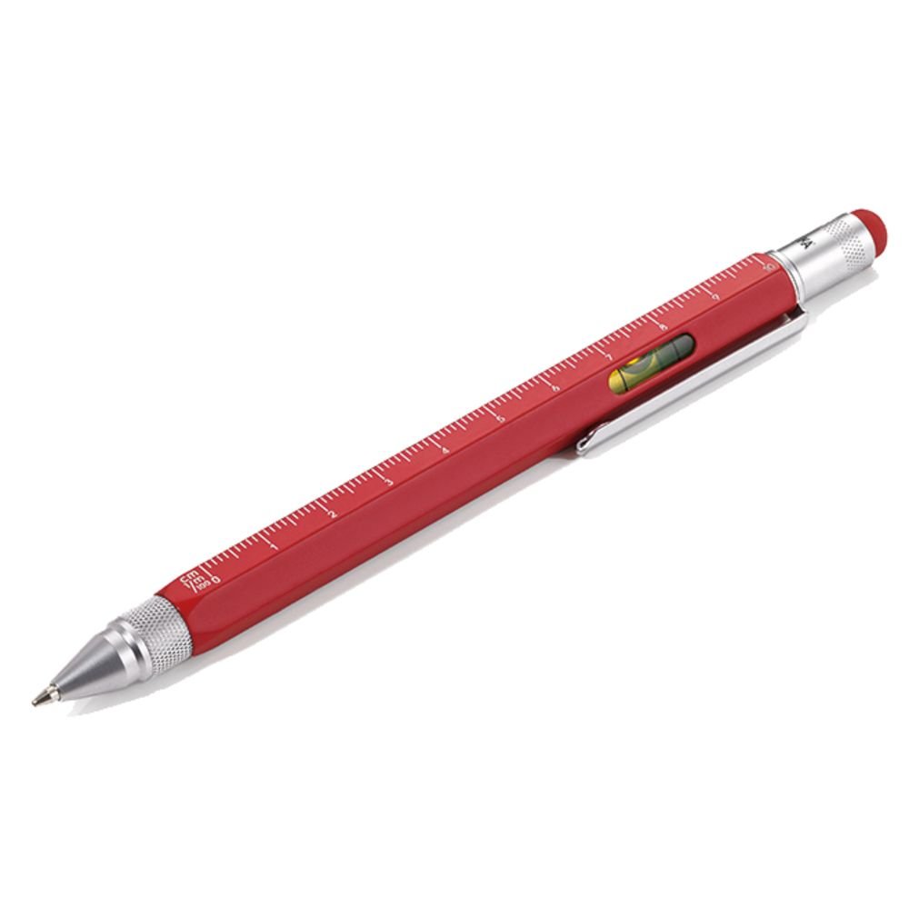 Ручка металлическая шариковая Construction, мультиинструмент, красная