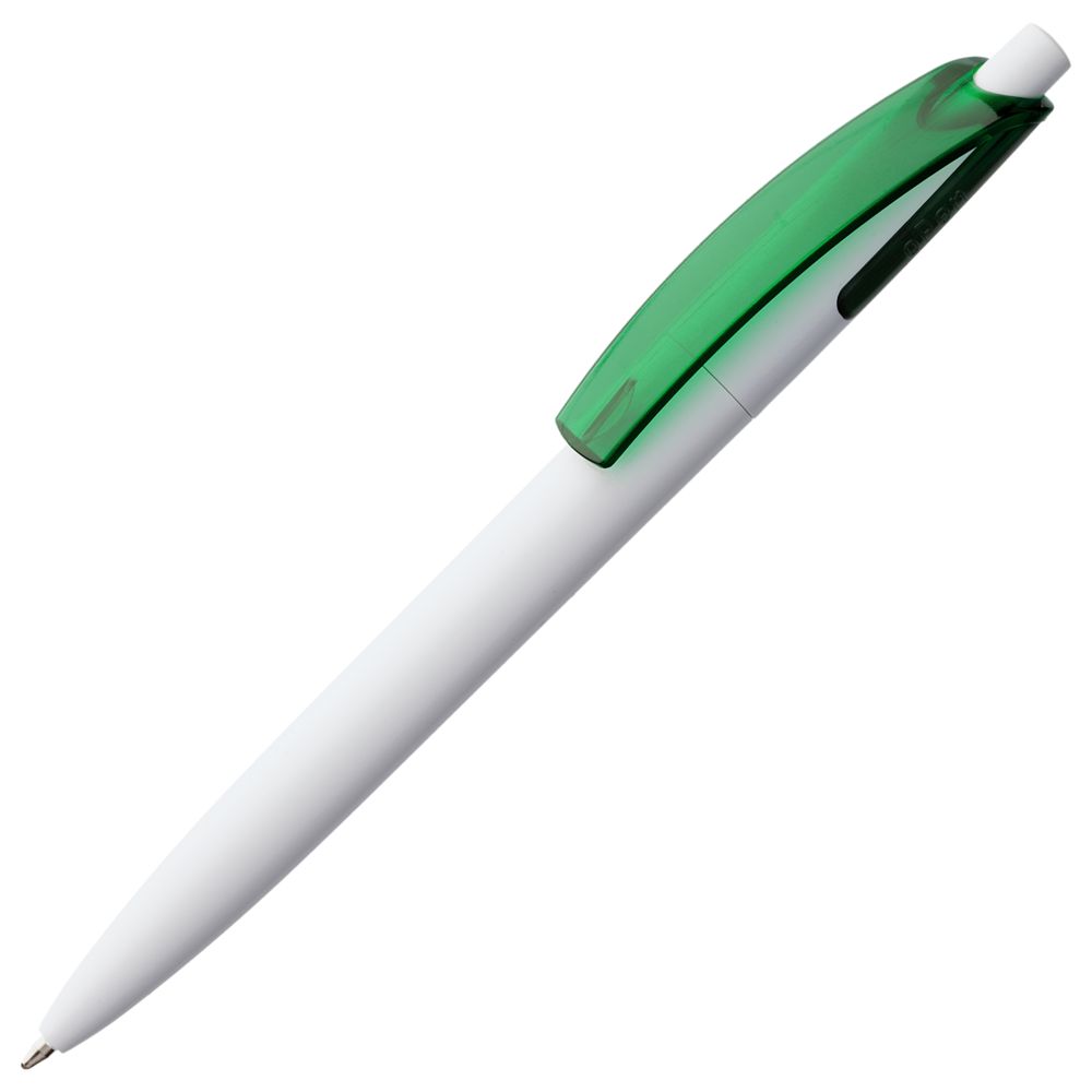 Ручка пластиковая шариковая Bento, белая с зеленым