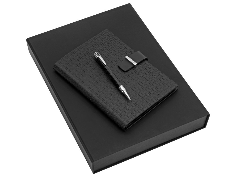 Набор Ungaro: дизайнерский блокнот А5, ручка шариковая, черный/серебристый, 27х36,5х4,2
