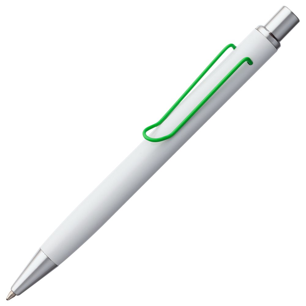 Ручка металлическая шариковая Clamp, белая с зеленым